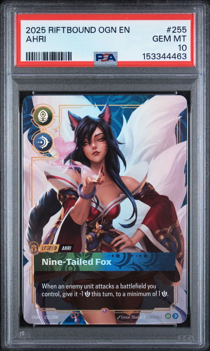 2025 #255 Ahri - Nine-Tailed Fox PSA 10 Riftbound: League of Legends Ogn-Origins