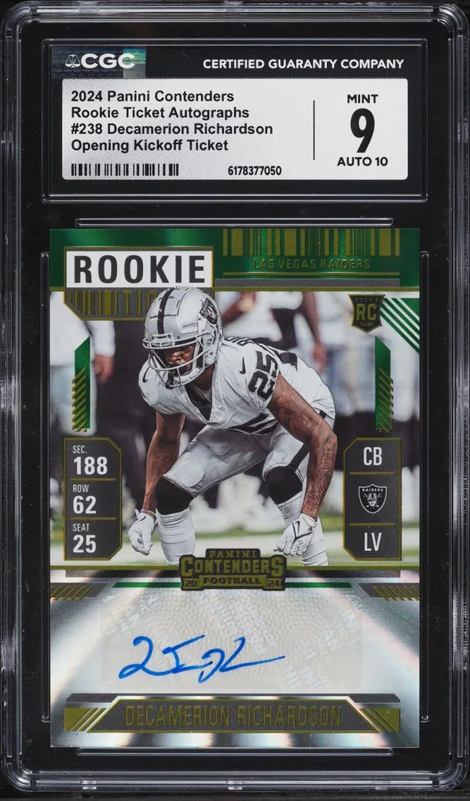 2024 Panini Contenders Ticket Opening Kickoff Decamerion Richardson ROOKIE AUTO #238 CGC 9 MINT
