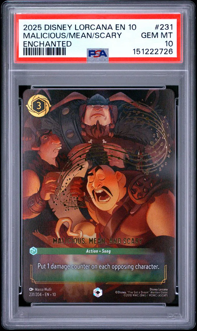 2025 #231 Malicious, Mean, and Scary PSA 10 Disney Lorcana EN 10-Whispers in the Well