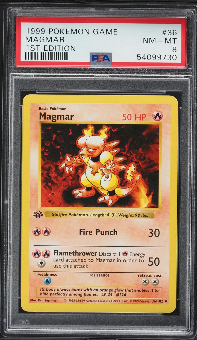 1999 #36 Magmar 1st Edition PSA 8 Game Pokemon