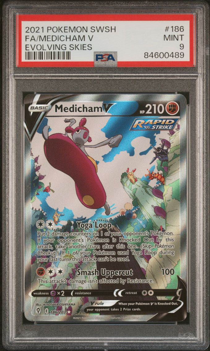 2021 #186 Full Art/Medicham V PSA 9 Sword & Shield Evolving Skies