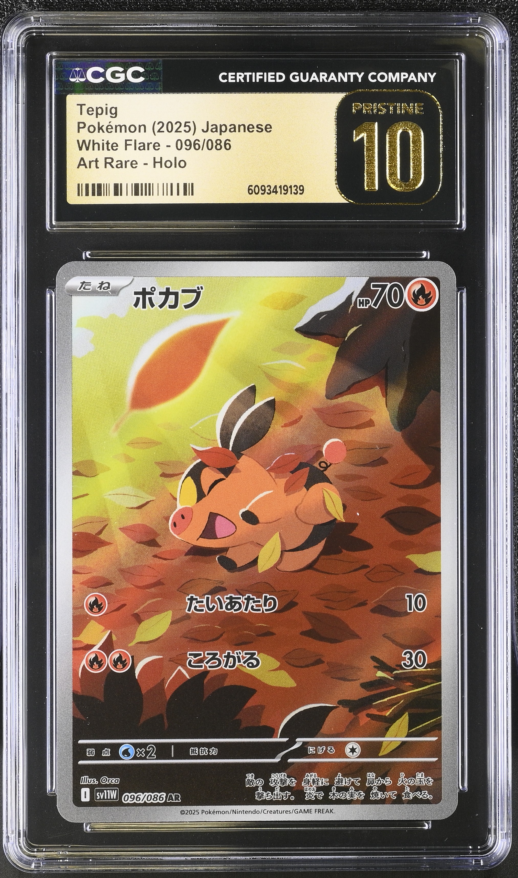 2025 #096 Tepig CGC 10 Pristine White Flare - Sv11w - Japanese