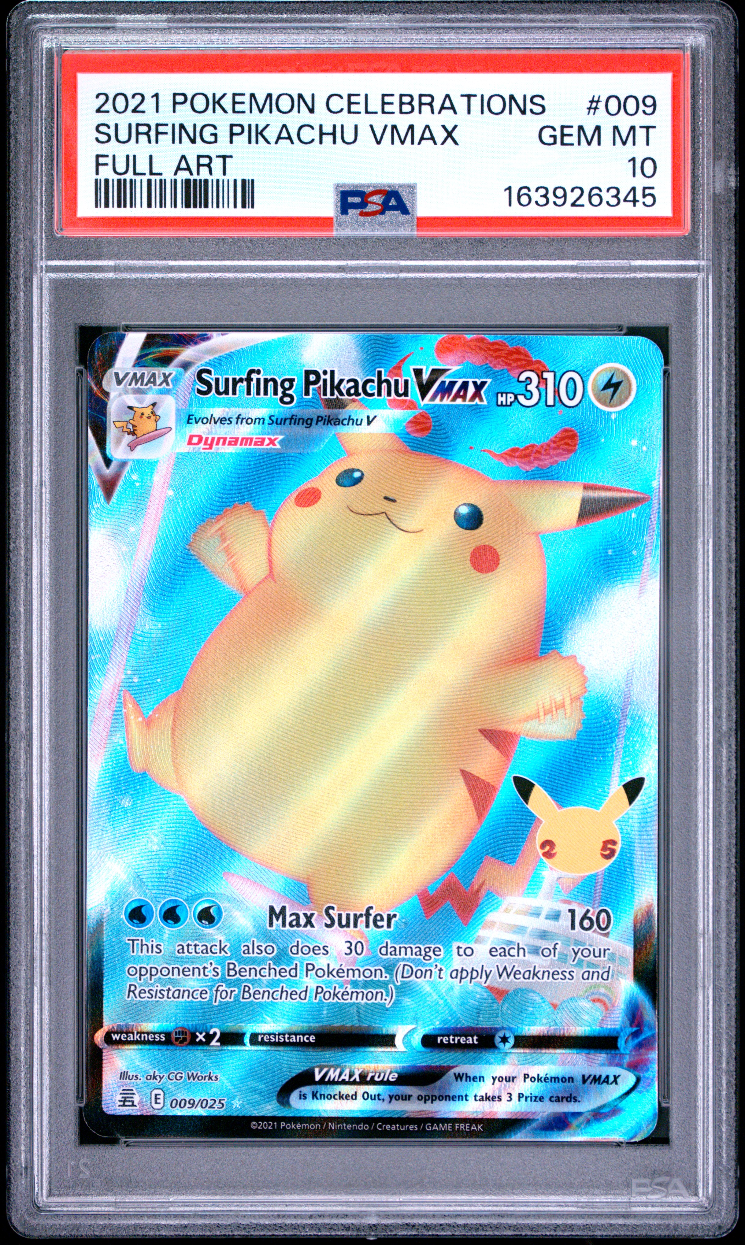 2021 #009 Full Art/Surfing Pikachu Vmax PSA 10 Celebrations