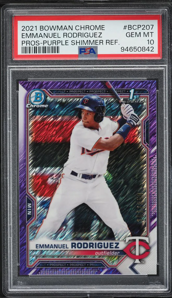 2021 Bowman Chrome Purple Shimmer Refractor Emmanuel Rodriguez PROSPECT /250 #BCP207 PSA 10 GEM