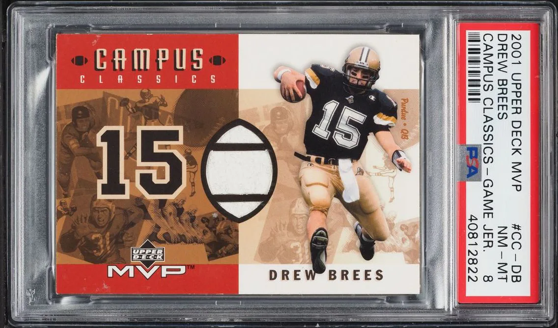 2001 Upper Deck MVP Campus Classics Drew Brees ROOKIE PATCH #CC-DB PSA 8 NM-MT