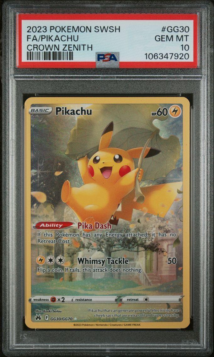 2023 #GG30 Full Art/Pikachu PSA 10 Sword and Shield Crown Zenith Pokemon