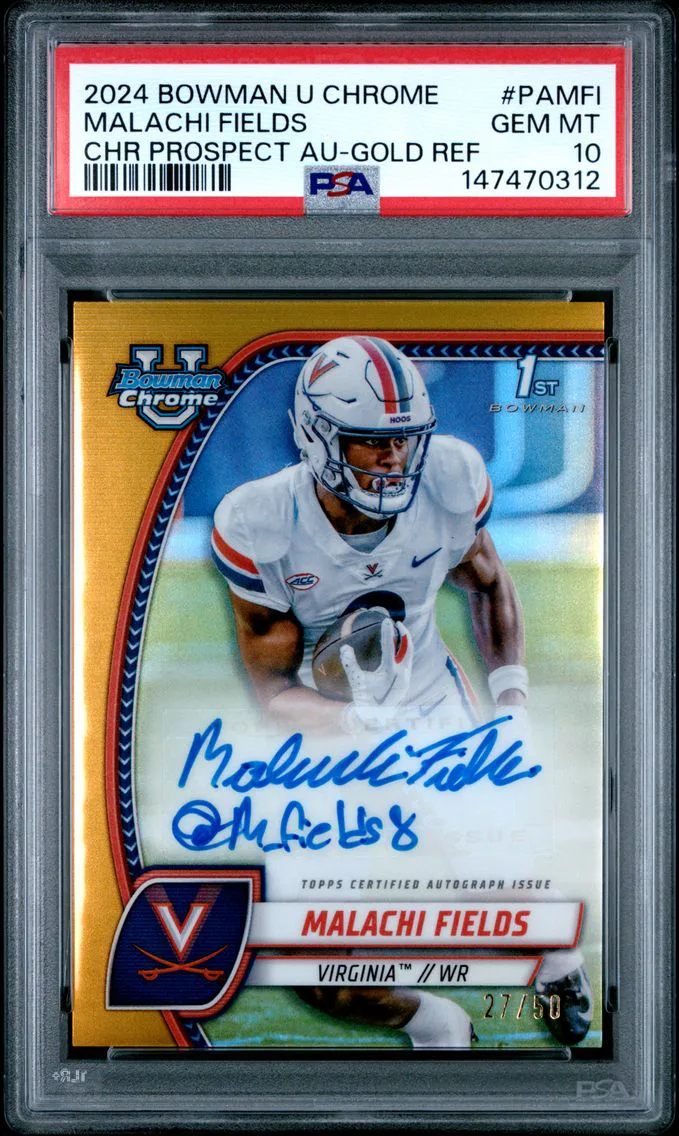 2024 #PAMFI Malachi Fields PSA 10 Bowman University Chrome Bowman Chrome Prospect Autographs