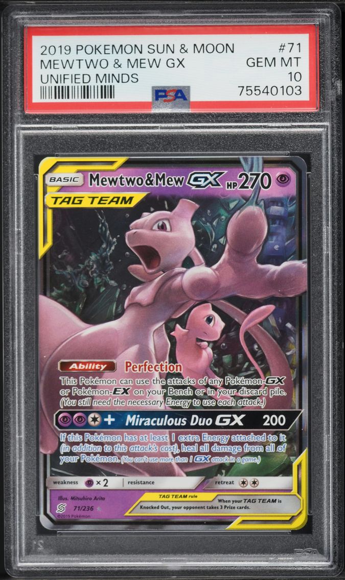 2019 #71 Mewtwo & Mew GX PSA 10 Sun & Moon Unified Minds Pokemon