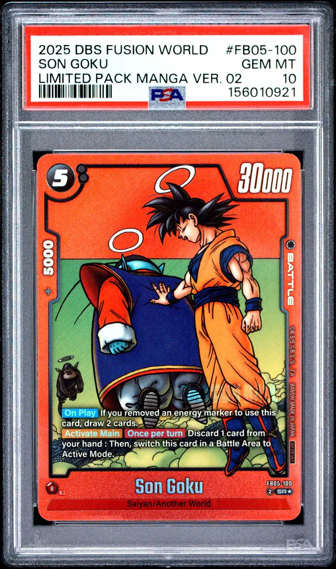 2025 #FB05-100 Son Goku PSA 10 Dragon Ball Super Card Game Fusion World Limited Pack Manga Version 02