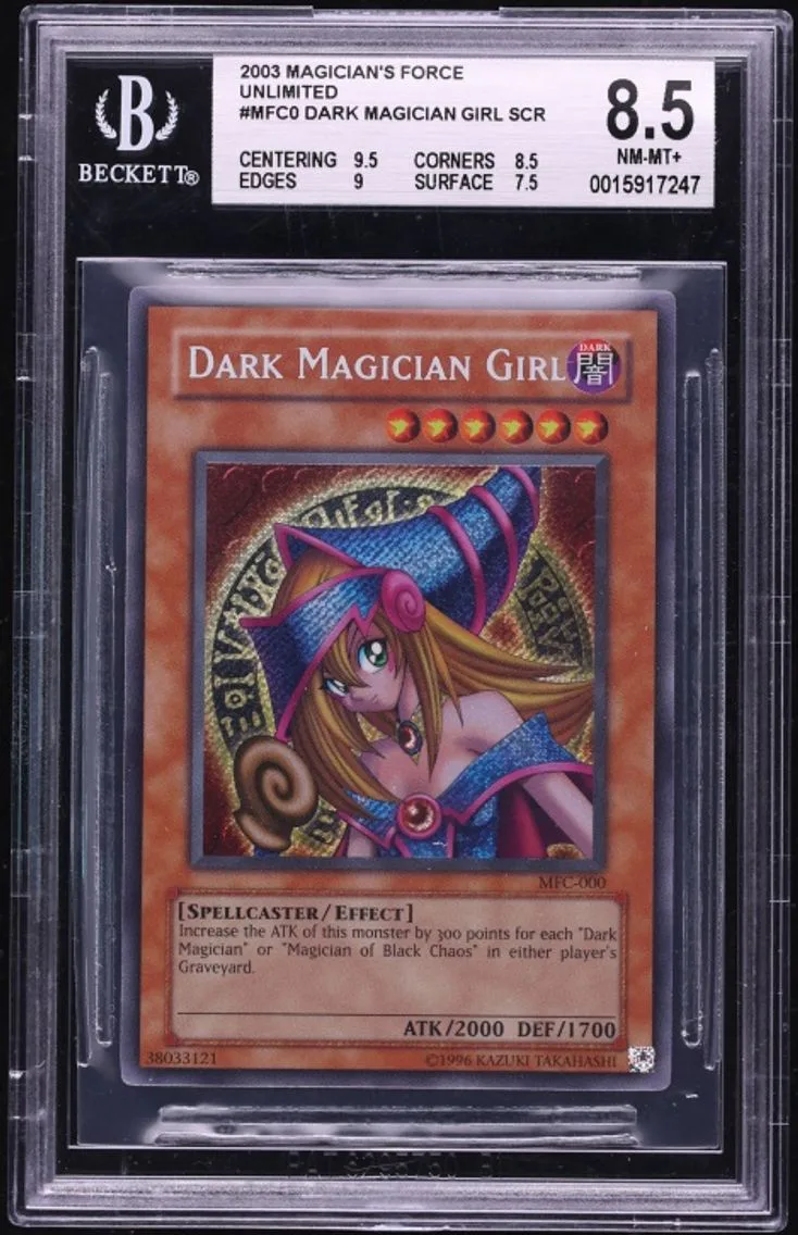 2003 #MFC-000 Dark Magician Girl BGS 8.5 Yu-Gi-Oh Magician's Force Unlimited Secret Rare