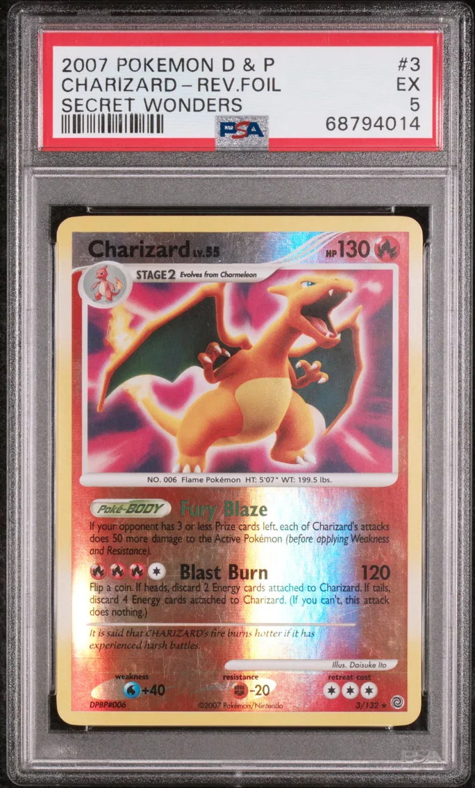 2007 #3 Charizard-Reverse Foil PSA 5 Diamond & Pearl Secret Wonders