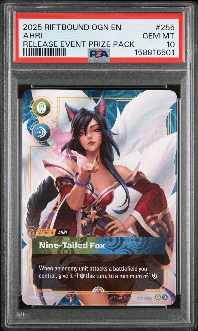 2025 #255 Ahri - Nine-Tailed Fox PSA 10 Riftbound: League of Legends Ogn-Origins