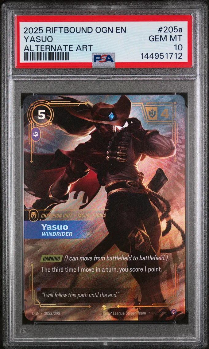 2025 #205a Yasuo - Windrider PSA 10 Riftbound: League of Legends Ogn-Origins