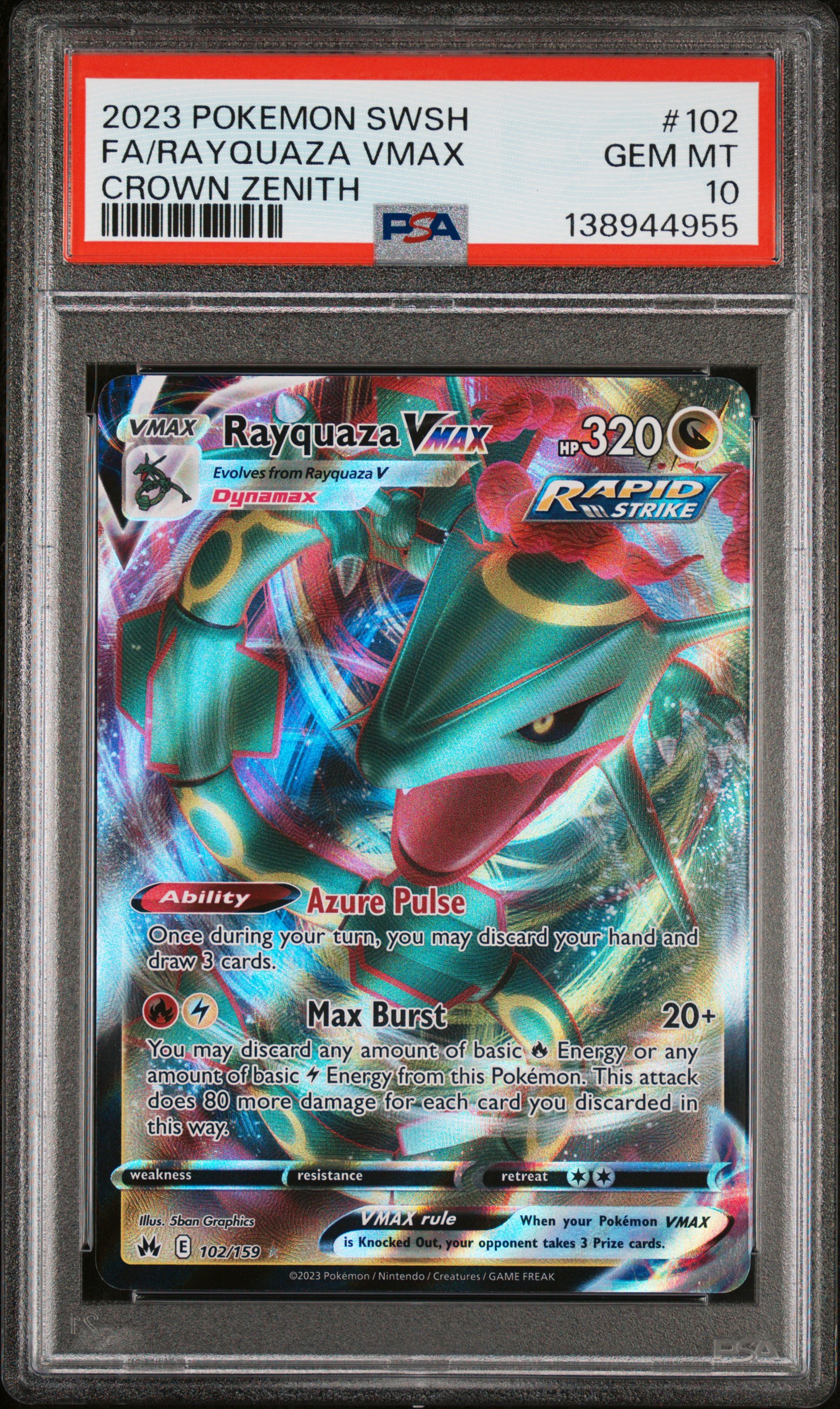 2023 #102 Full Art/Rayquaza Vmax PSA 10 Sword And Shield Crown Zenith
