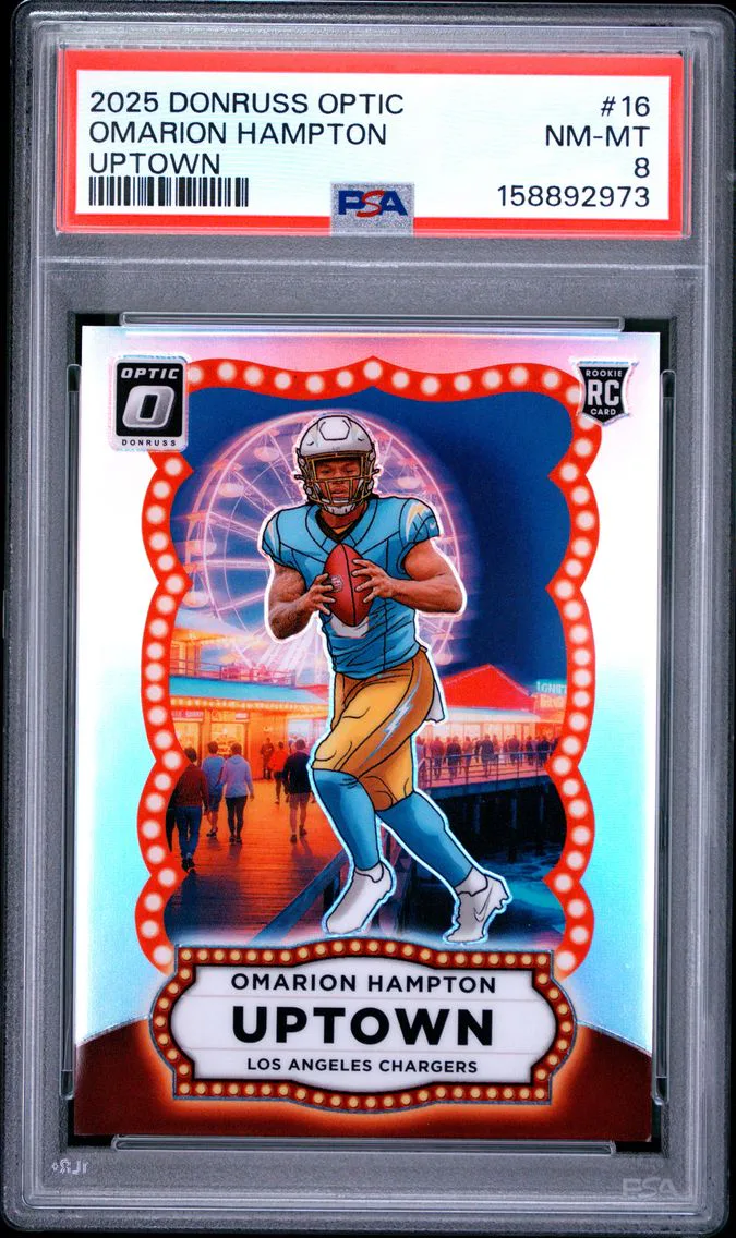 2025 #16 OMARION HAMPTON PSA 8 Panini Donruss Optic Uptown