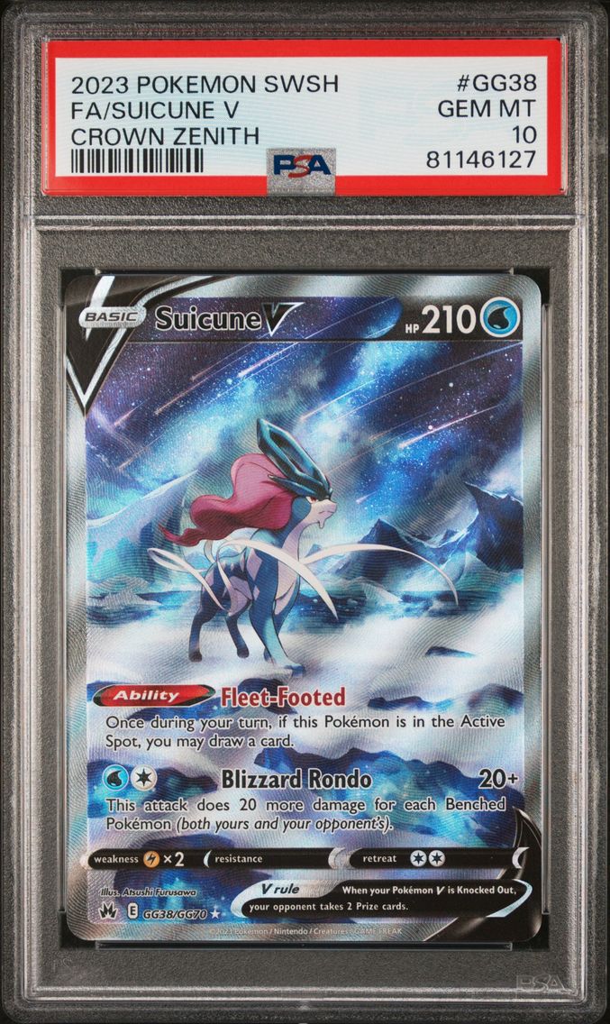 2023 #GG38 Full Art/Suicune V PSA 10 Sword and Shield Crown Zenith