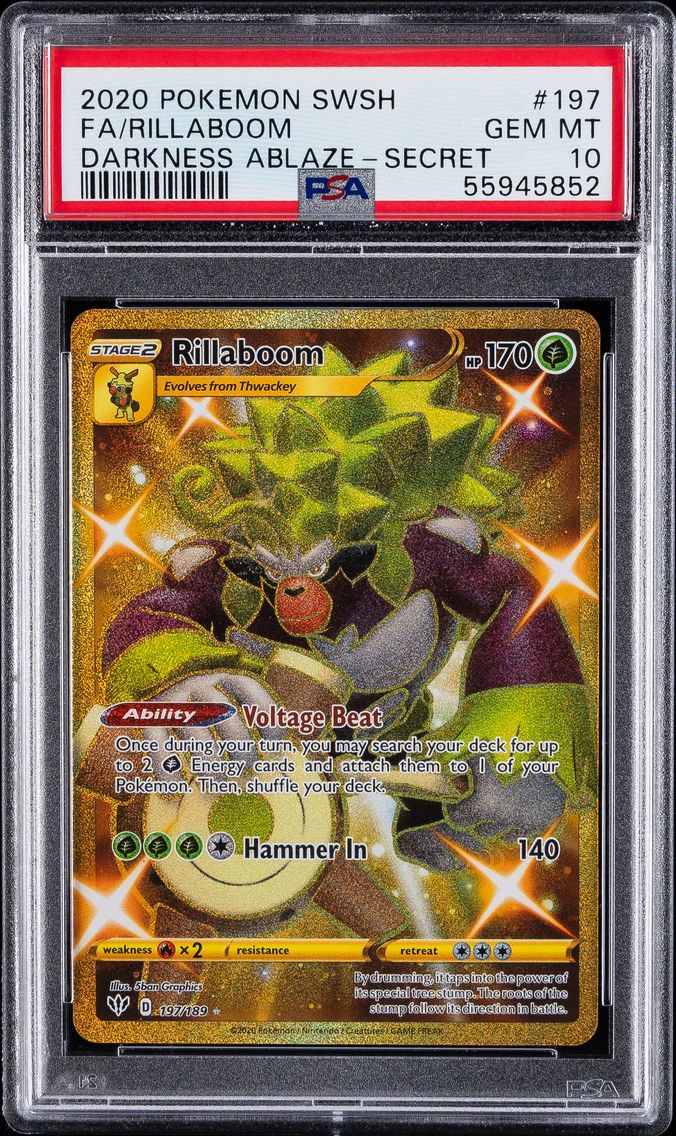 2020 #197 Full Art/Rillaboom PSA 10 Sword & Shield Darkness Ablaze Pokemon