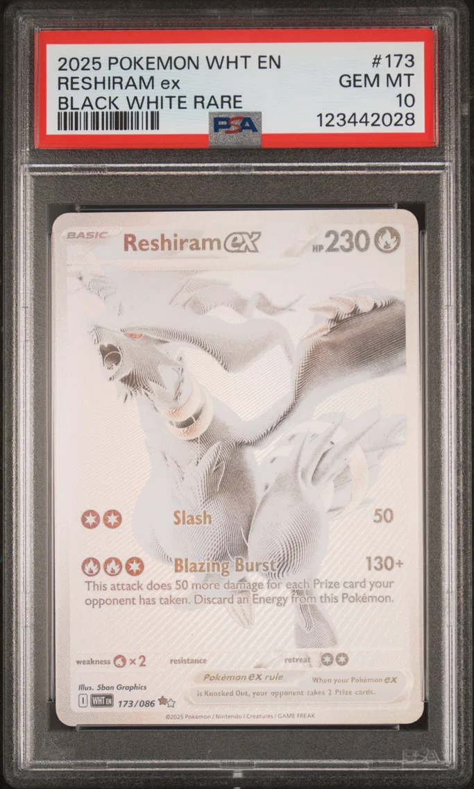 2025 #173 Reshiram EX PSA 10 Wht EN-White Flare