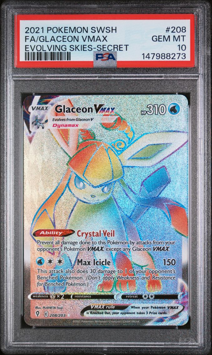 2021 #208 Full Art/Glaceon Vmax PSA 10 Sword & Shield Evolving Skies