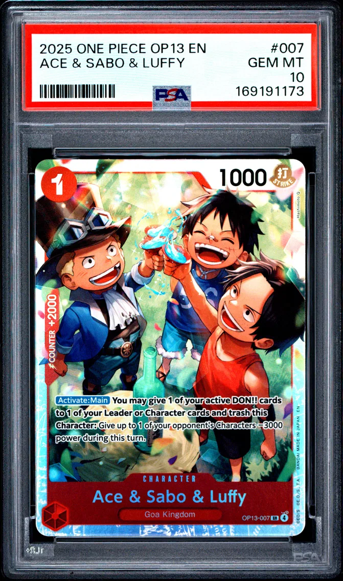 2025 #007 Ace & Sabo & Luffy PSA 10 One Piece OP13-Carrying on His Will