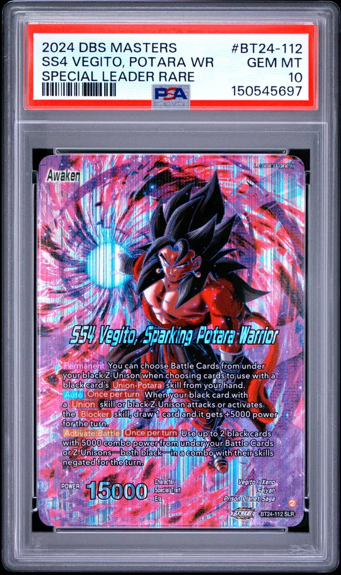 2024 #BT24-112 SS4 Son Goku & SS4 Vegeta/SS4 Vegito, Sparking Potara Warrior PSA 10 Dragon Ball Super Card Game Masters Series 24 Beyond Generations