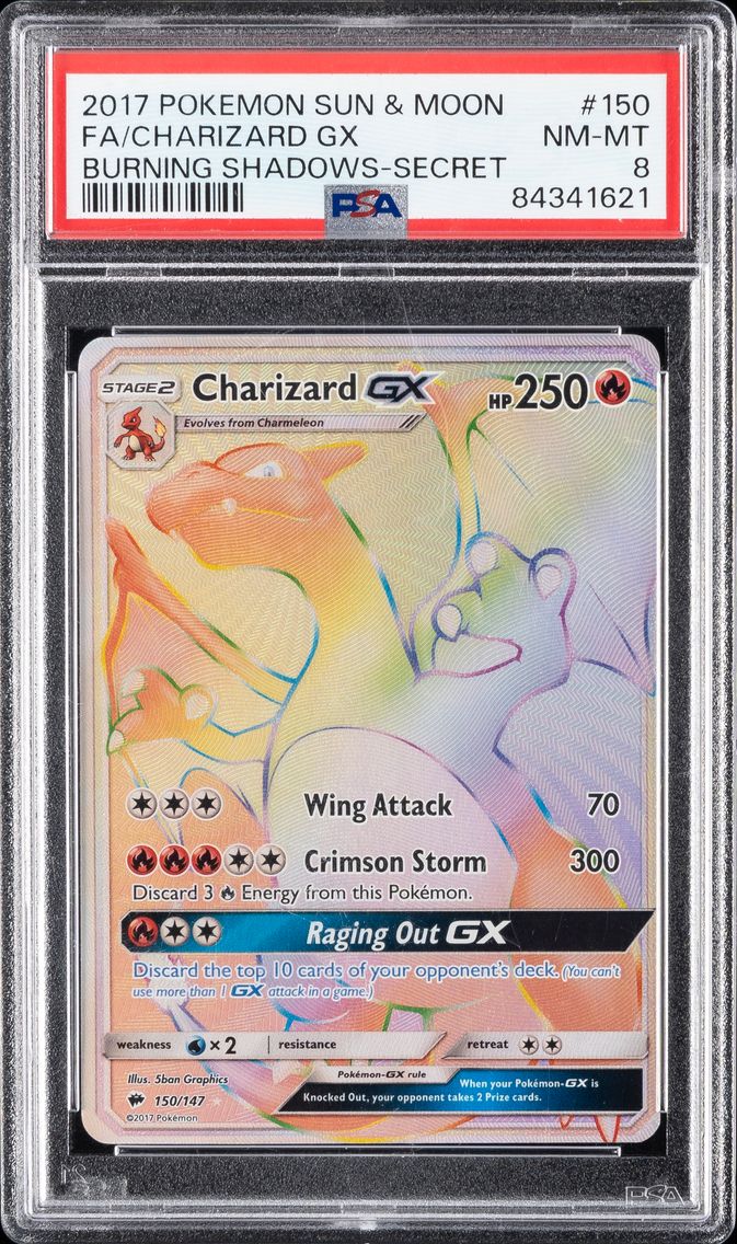 2017 #150 Full Art/Charizard GX PSA 8 Sun & Moon Burning Shadows Pokemon