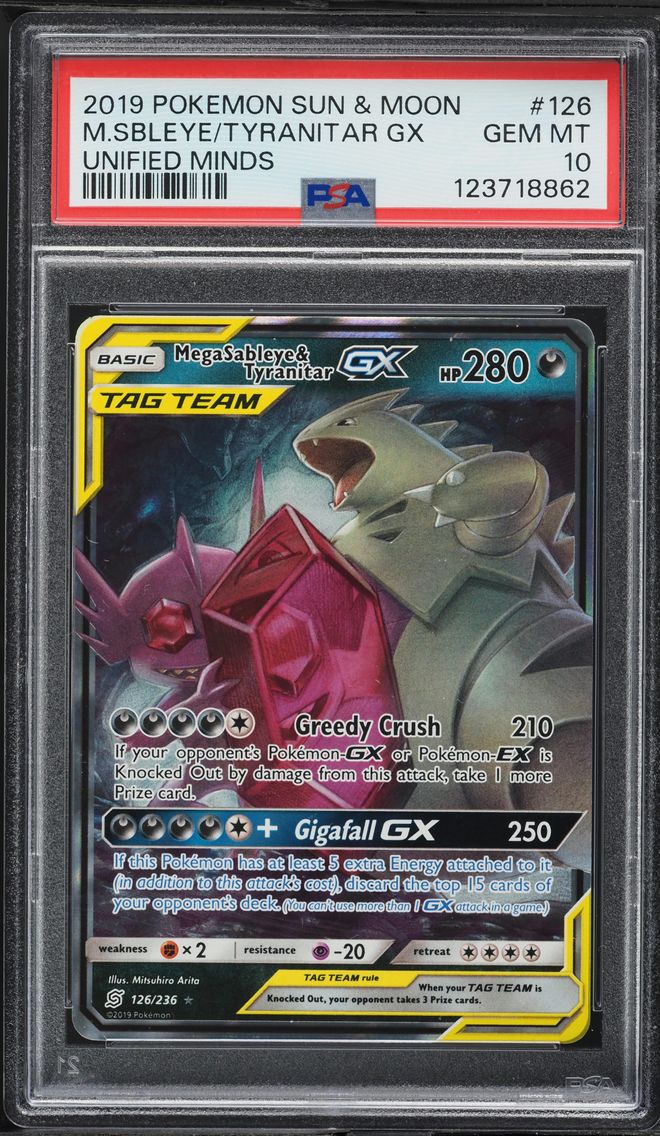 2019 #126 Mega Sableye & Tyranitar GX PSA 10 Sun & Moon Unified Minds Pokemon