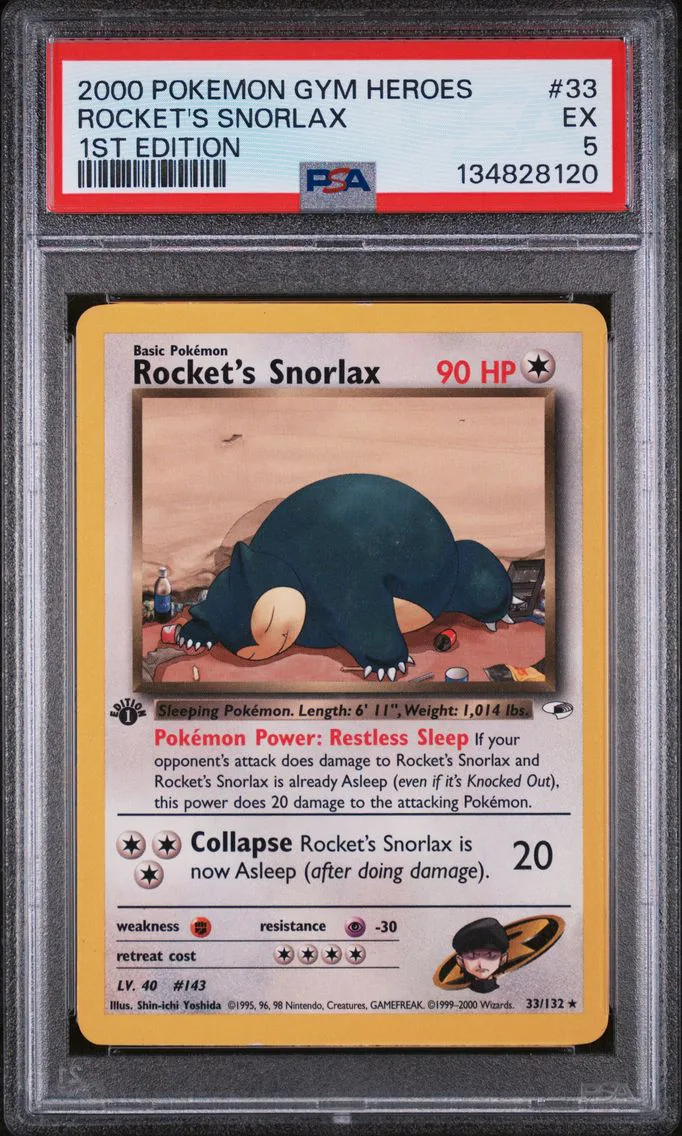 2000 #33 Rocket's Snorlax 1st Edition PSA 5 Gym Heroes