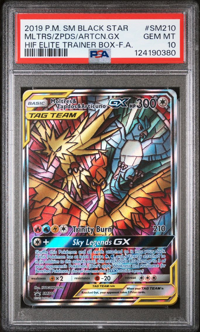 2019 #SM210 Full Art/Moltres & Zapdos & Articuno GX PSA 10 SM Black Star Promo Pokemon