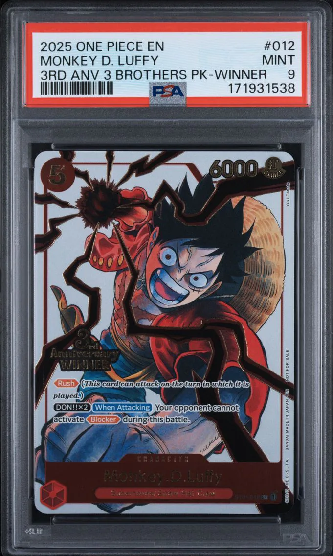 2025 #012 Monkey D. Luffy PSA 9 One Piece 3rd Anniversary Tournament 3 Brothers Pack