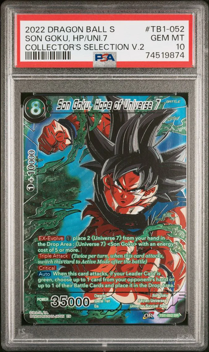2022 #TB1-052 Son Goku, Hope of Universe 7 PSA 10 Dragon Ball Super Card Game Collector's Selection Vol.2
