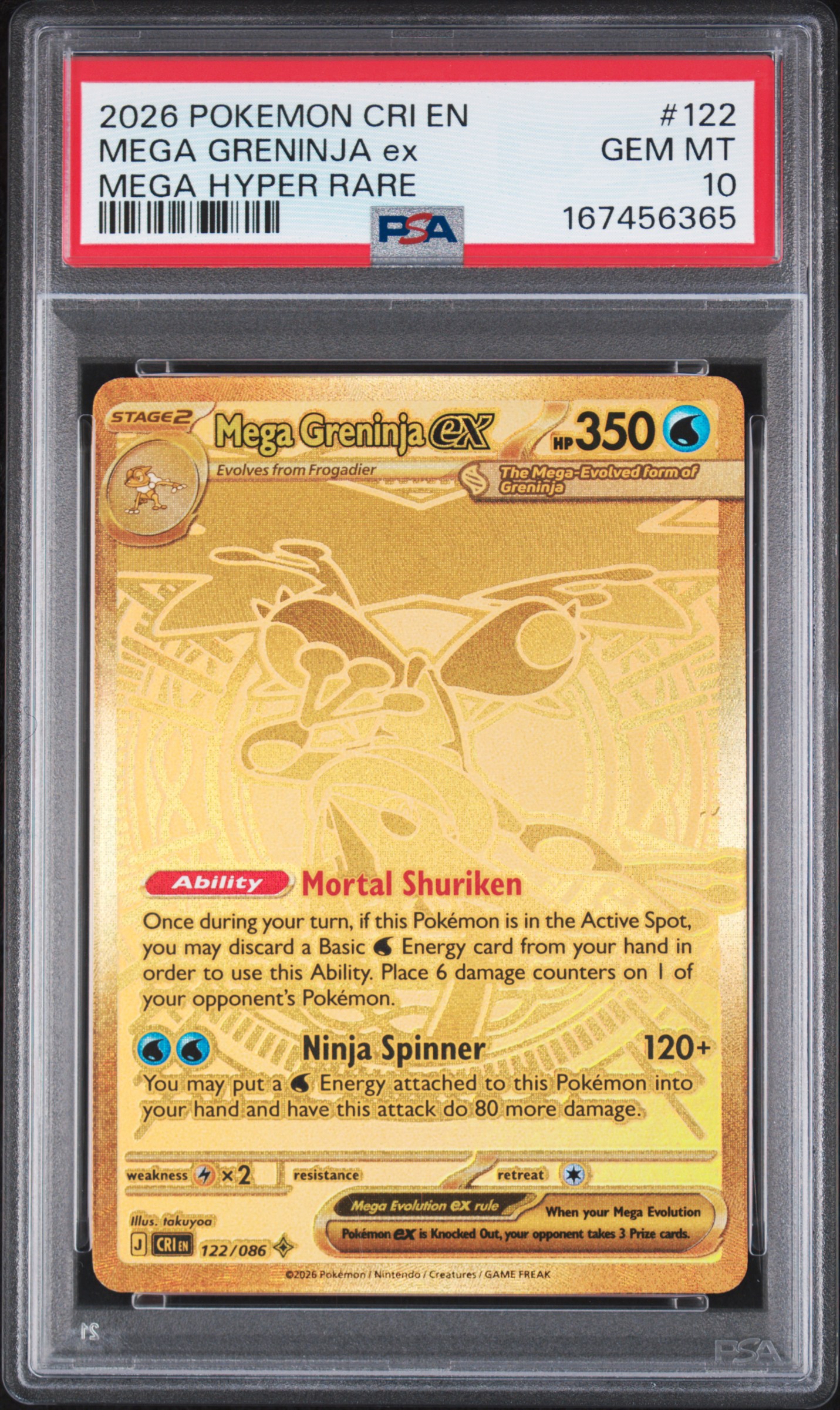 2026 #122 Mega Greninja Ex PSA 10 Cri En-Chaos Rising