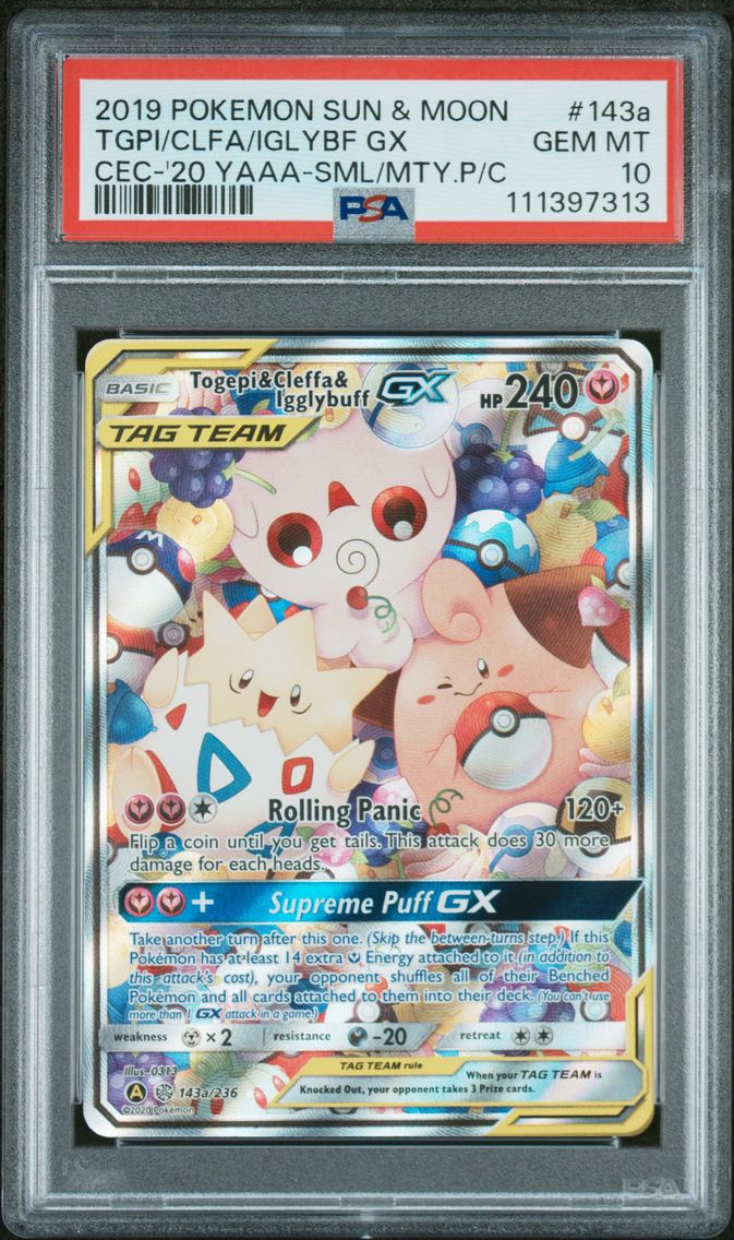 2019 #143a Togepi & Cleffa & Igglybuff GX PSA 10 Sun & Moon Cosmic Eclipse