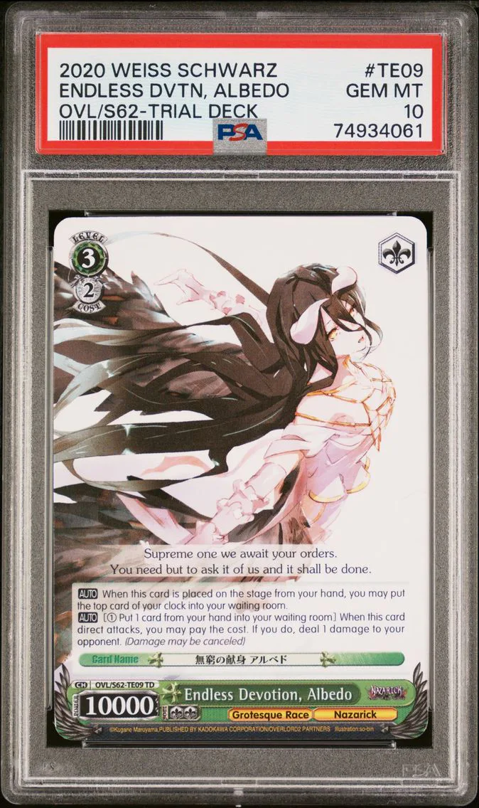 2020 #TE09 Endless Devotion, Albedo PSA 10 Weiss Schwarz Nazarick: Tomb of the Undead