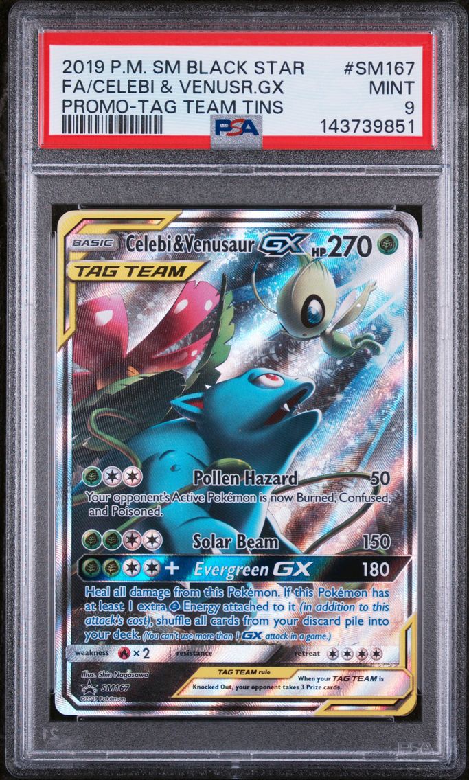 2019 #SM167 Full Art/Celebi & Venusaur GX PSA 9 SM Black Star Promo