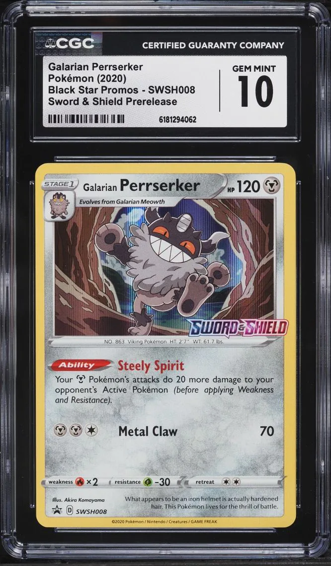 2020 #SWSH008 Galarian Perrserker CGC 10 Pokemon Sword & Shield Promo Prerelease