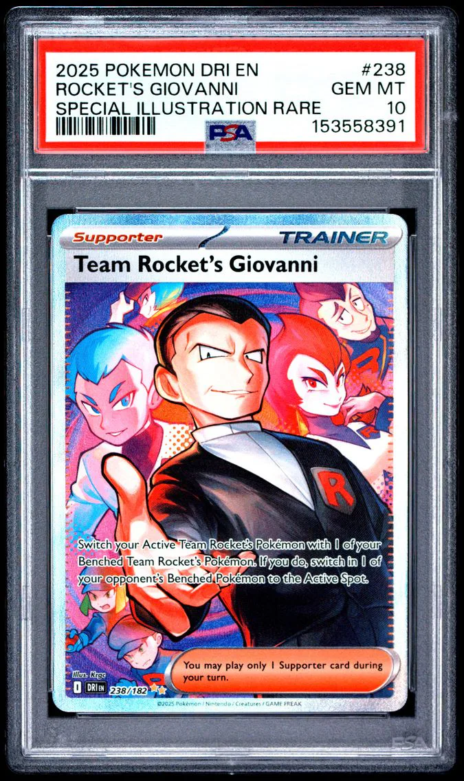 2025 #238 Team Rocket's Giovanni PSA 10 Dri EN-Destined Rivals