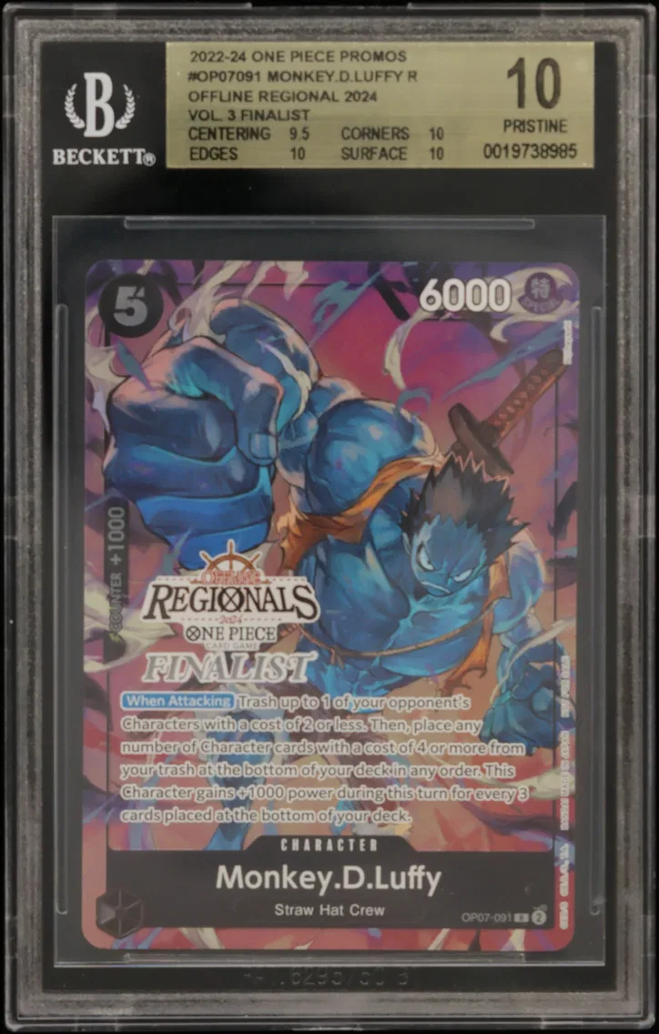 2022 #OP07091 Monkey.D.Luffy R/(Offline Regional 2024 Vol. 3 Finalist) BGS 10 One Piece Card Game Promos
