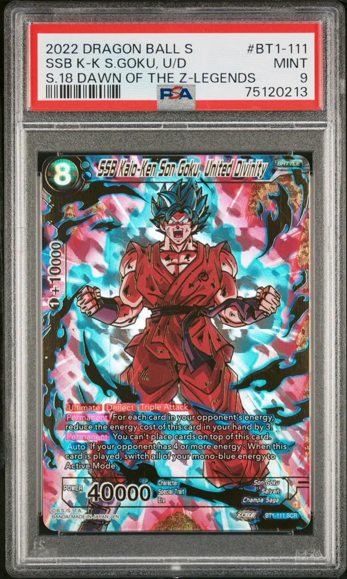 2022 #BT1-111 SSB Kaio-Ken Son Goku, United Divinity PSA 9 Dragon Ball Super Card Game Series 18 Dawn of the Z-Legends