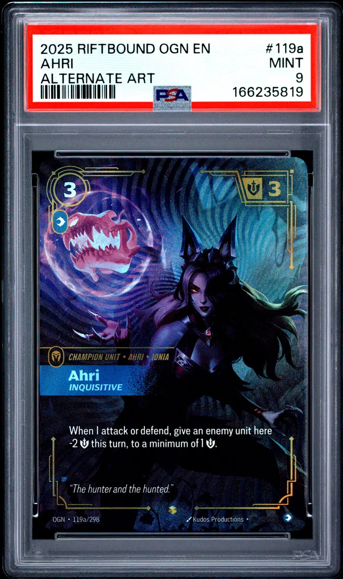 2025 #119a Ahri - Inquisitive PSA 9 Riftbound: League of Legends Ogn-Origins