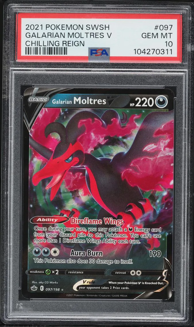 2021 #097 Galarian Moltres V PSA 10 Sword & Shield Chilling Reign Pokemon