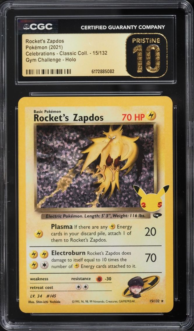 2021 #15 Rocket's Zapdos CGC 10 Pokemon Sword & Shield Celebrations Classic Holo