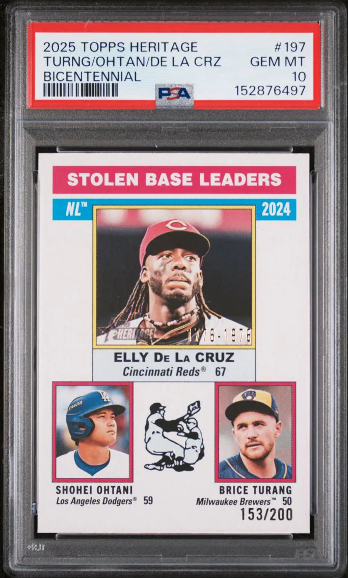 2025 #197 Brice Turang/Elly de La Cruz/Shohei Ohtani PSA 10 Topps Heritage