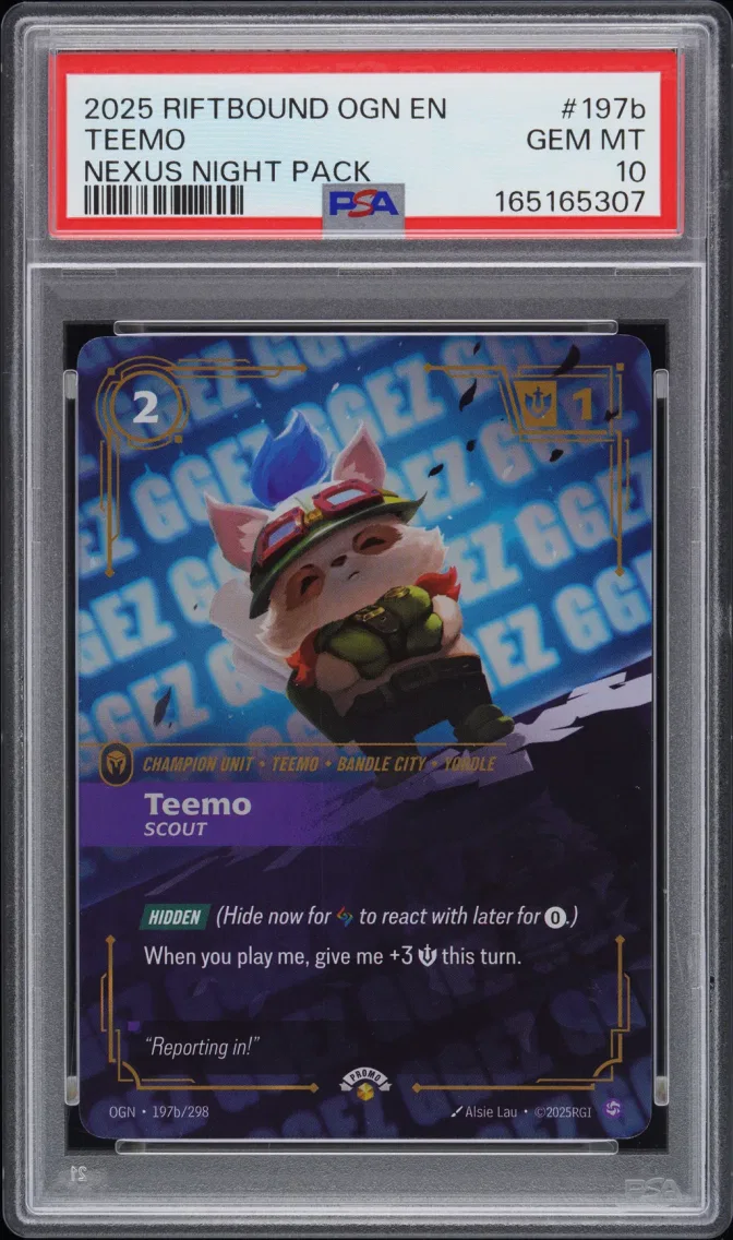 2025 #197b Teemo - Scout PSA 10 Riftbound: League of Legends Ogn-Origins