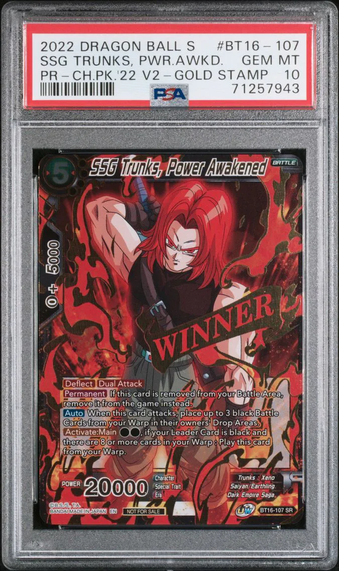 2022 #BT16-107 Ssg Trunks, Power Awakened PSA 10 Dragon Ball Super Card Game Store Championship Alt-Art Winner