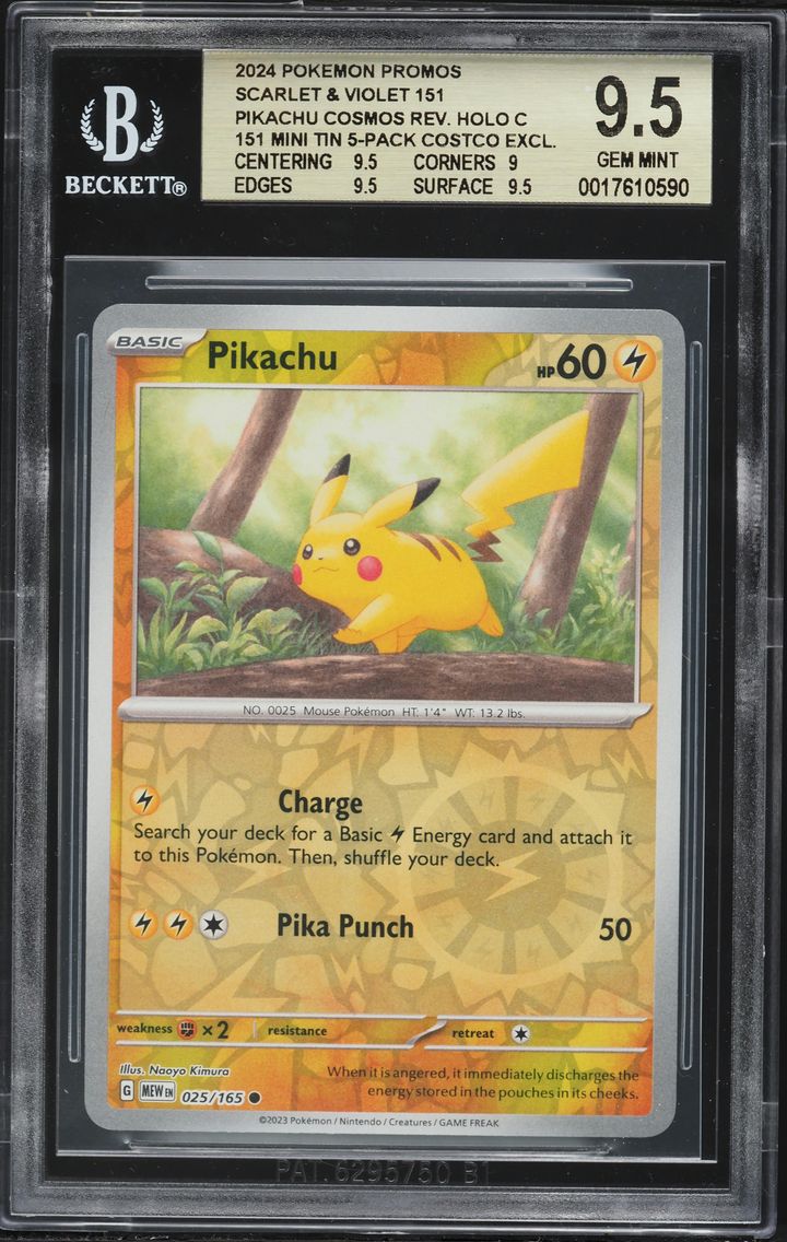 2024 #025 Pikachu COSMOS REVERSE HOLO C/(151 Mini Tin 5-Pack Costco exclusive) BGS 9.5 Scarlet and Violet 151 Promos Pokemon