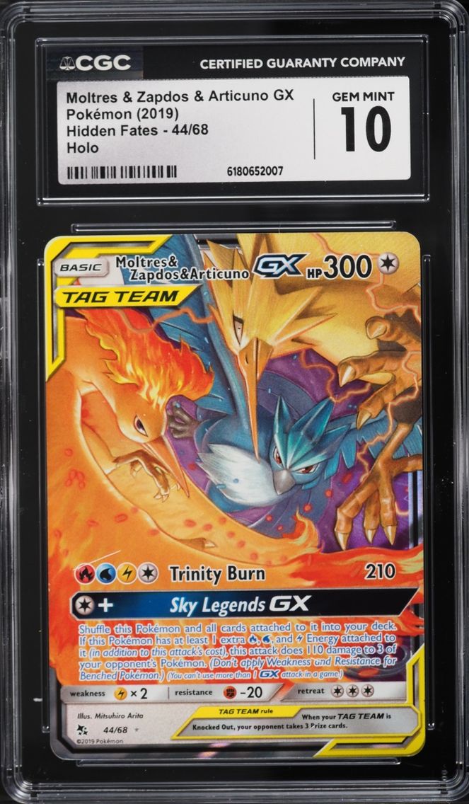 2019 Pokemon Sun & Moon Hidden Fates Holo Moltres & Zapdos & Articuno GX #44 CGC 10 GEM MINT