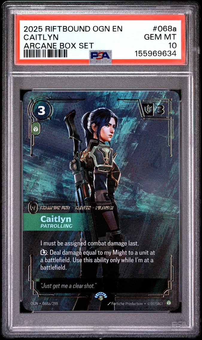 2025 #068a Caitlyn - Patrolling PSA 10 Riftbound: League of Legends Ogn-Origins