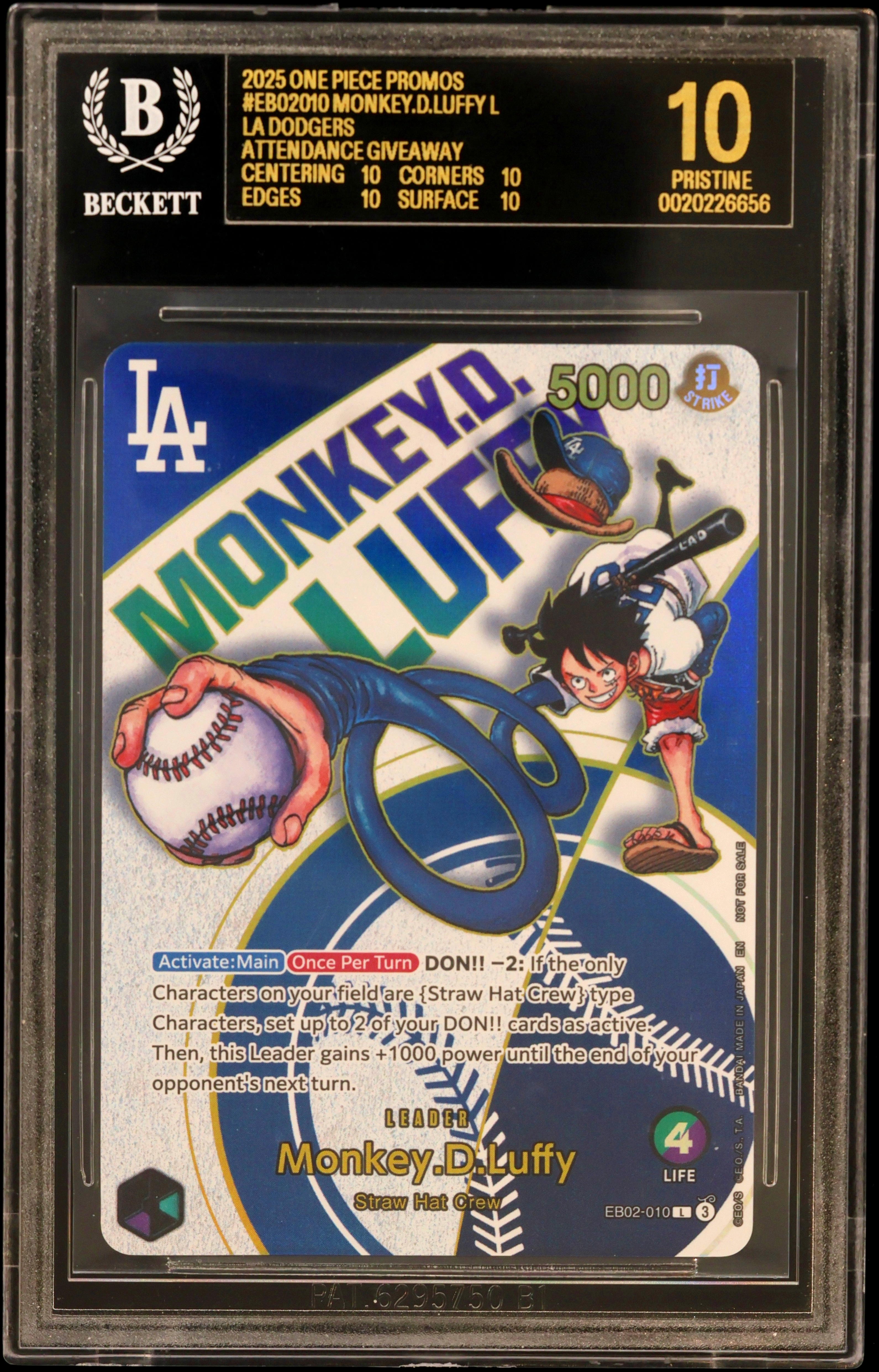 2025 #EB02010 Monkey.D.Luffy L/(LA Dodgers Attendance Giveaway) BGS 10 One Piece Card Game Promos