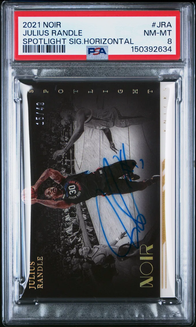 2021 #JRA Julius Randle PSA 8 Panini Noir Spotlight Signatures Horizontal